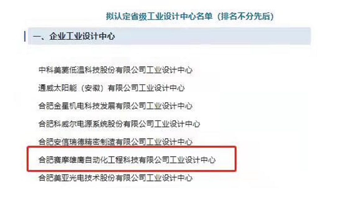 賽摩雄鷹被評(píng)為“安徽省工業(yè)設(shè)計(jì)中心”